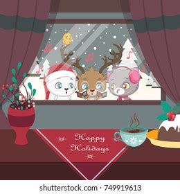 Peaceful Christmas Scene Animals Singing Carols Stock Vector (Royalty Free) 749919613 | Shutterstock