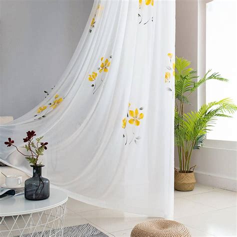 Yellow Flowers Hand-Painted Sheer Curtains Art Voile – Anady Top