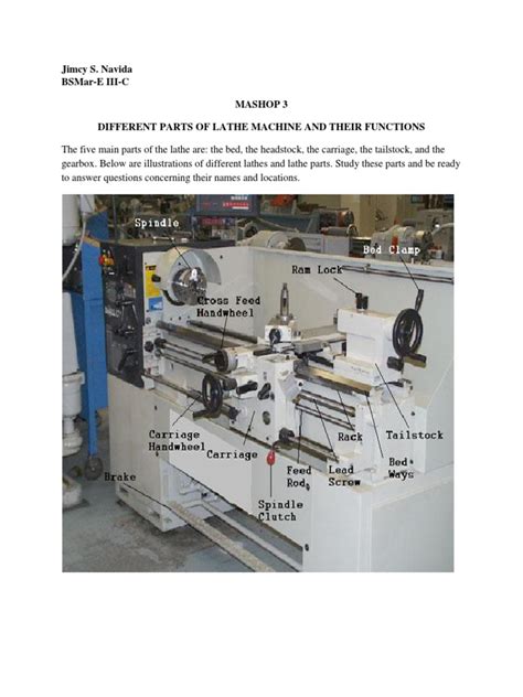 Different Parts of Lathe Machine and Their Functions Print | Screw | Gear