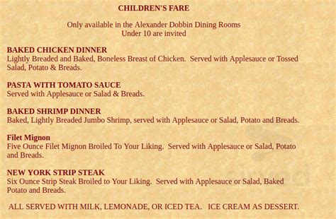 Dobbin House Tavern menus in Gettysburg, Pennsylvania, United States