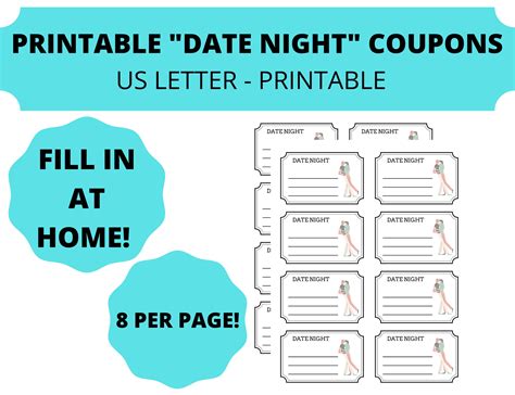 Date Night Coupons Printable Instant Download Date Night Ideas Love ...