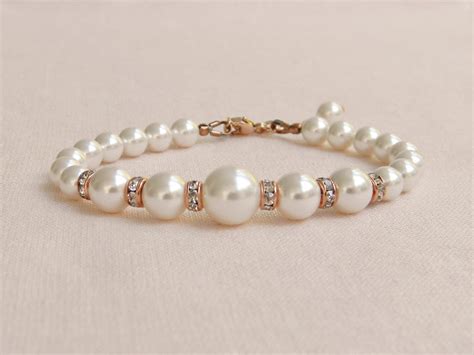 Rose Gold Bridal bracelet Pearl wedding jewelry Swarovski