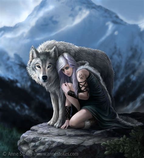 Mädchen mit Wolfstyps Wolf Wolf Spirit, Spirit Animal, Anne Stokes Art ...