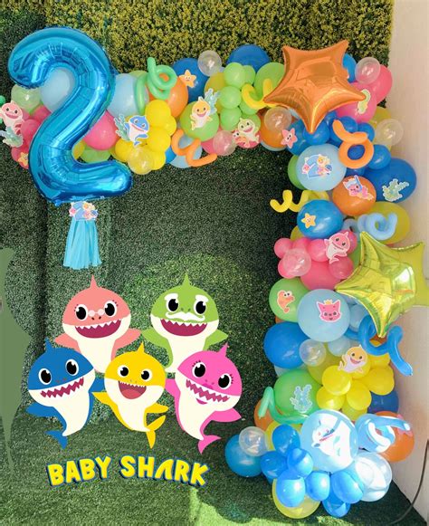 Baby Shark Balloons Garland Kit , Two Shark Birthday Party, Baby Shark ...