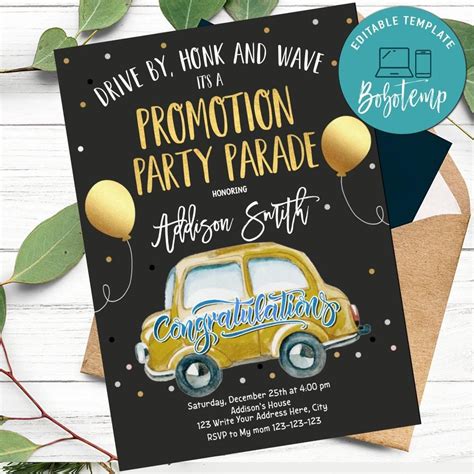 Drive By Promotion Party Parade Invitation Printable DIY | Bobotemp