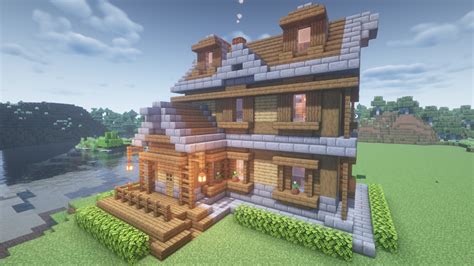 Large Wooden House with Front Porch and Interior Design Minecraft Map