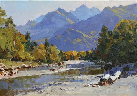 Autumn At The Mountain River, Painting by Alexander Babich | Artmajeur