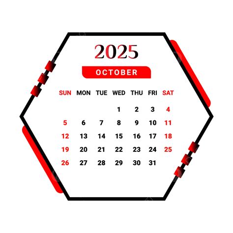 2025 October Month Calendar With Red And Black Geometric Style Vector, Monthly Calendar ...