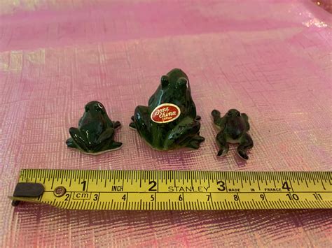 Set of three miniature bone china frog figurines | Etsy