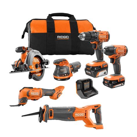 RIDGID 18V Cordless 6-Tool Combo Kit with 2.0 Ah Battery, 4.0 Ah ...