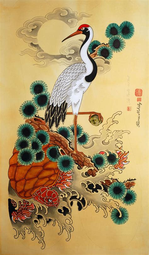 Crane, Pine, and turtle - signs of longevity | Japanese tattoo art, Japanese art, Japanese tattoo
