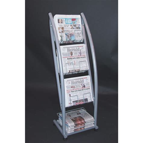 Brushed Silver Metal Newspaper Stand - 17"L x 16"D x 53"H