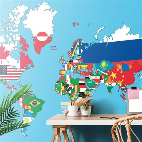 Wallpaper world map with flags | Dovido.com