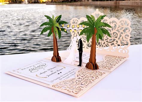 Pop Up Wedding Invitations Sample Palm Tree Design | Etsy | Pop up wedding, Wedding invitations ...