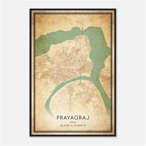 Vintage Prayagraj India Map Poster, Prayagraj City Road Wall Art Print ...