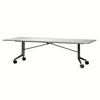 a rectangular table with wheels on it