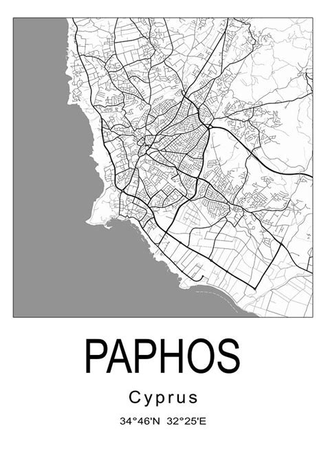 Paphos city map #001 Digital Art by Dandi Studio - Fine Art America