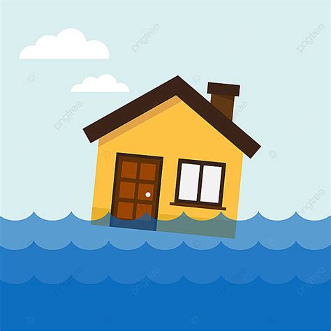 Flooded Home Vector PNG Images, Home Flooding Under Water Vector Illustration, Home Clipart ...