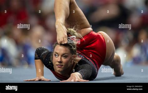 Utah gymnast Jaylene Gilstrap performs her floor routine during an NCAA ...