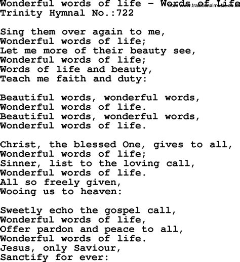 Trinity Hymnal Hymn: Wonderful Words Of Life--Words Of Life - lyrics, midi and PDF