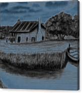 Hut And Boat Pencil Drawing, Pencil Sketch Of A Rural Scene, Scenery Of Village Riverside Poster ...