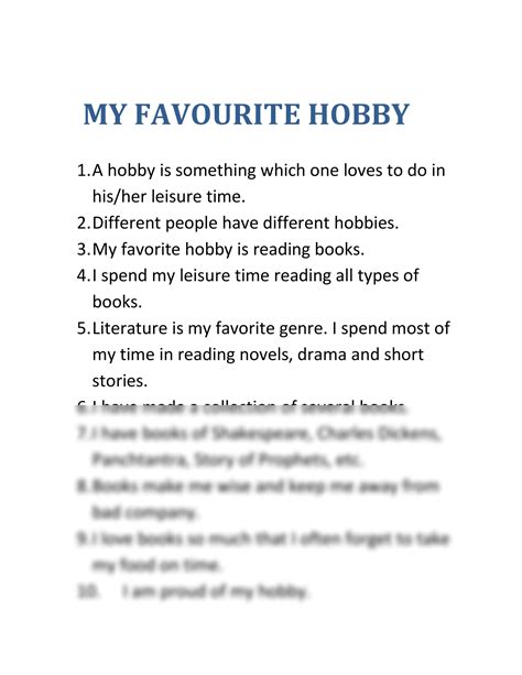 SOLUTION: My favourite hobby - Studypool