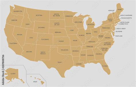 USA Map vector illustration with country names in spanish. Editable and clearly labeled layers ...