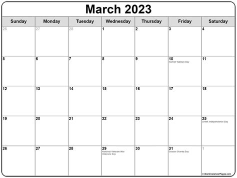 March 2023 with holidays calendar