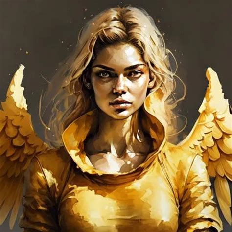 A mesmerizing angel woman wearing golden linen and h...