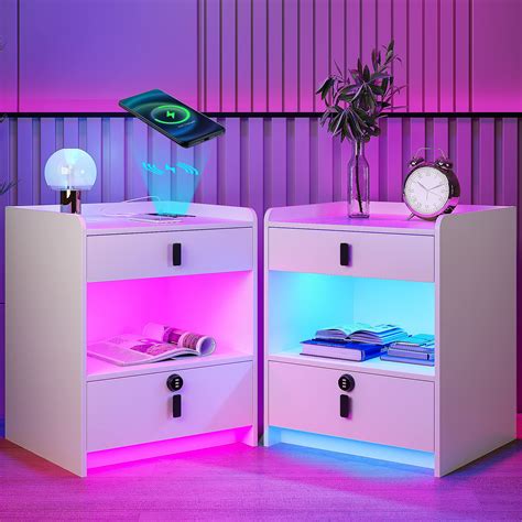 Buy DystlerNightstand Set of 2 with Wireless Charging Station and USB Port RGB Phantom Color 20 ...