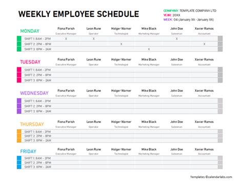 Printable Weekly Employee Shift Schedule Template Excel Resume Examples | The Best Porn Website