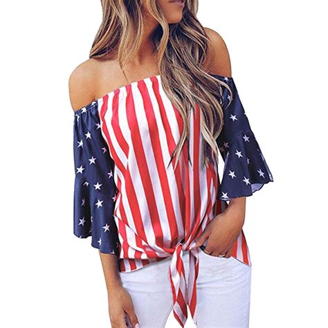 Women's Off Shoulder Independence Day T Shirt 4th of July USA Flag #men ...