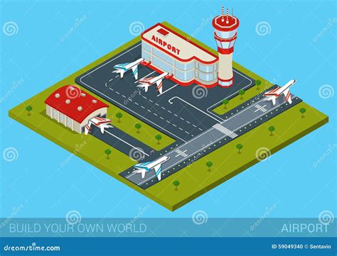 Flat Isometric Style Airport Building, Hangar, Runway, Airplanes Stock Vector - Illustration of ...