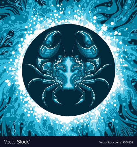 Zodiac sign of cancer in water circle Royalty Free Vector