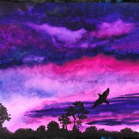 Quick pink and purple sunset... #100dayproject #ascrappetiger #watercolorpainting ...