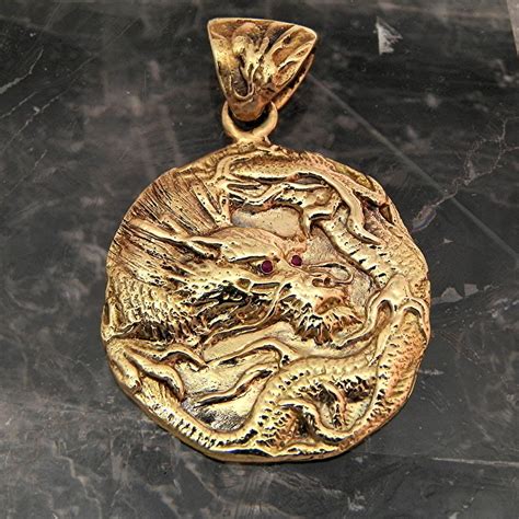 14K yellow gold DRAGON Pendant w/ Ruby eyes or with Diamond