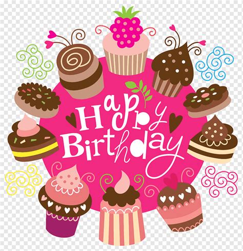 Birthday cake Graphics, Happy Birthday with Cakes, Happy Birthday cupcake illustration, food ...