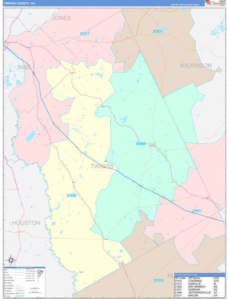 Twiggs County, GA Wall Map Color Cast Style by MarketMAPS - MapSales