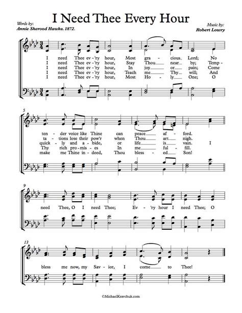 Free Choir Sheet Music – I Need Thee Every Hour – Michael Kravchuk