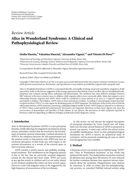 Alice in Wonderland Syndrome A Clinical and - Review Article Alice in ...