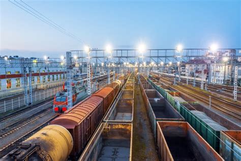 View of the Freight Railway Station in the Evening Stock Image - Image of train, logistics ...