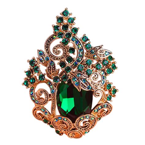 Funmor Retro Green Large Peacoke Crystal Brooches Vintage Jewelry ...