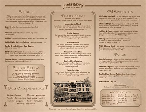 James Bay Inn Restaurant menu in Victoria, British Columbia, Canada