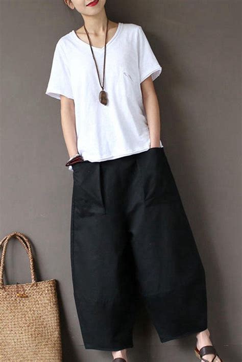 Black Loose Cotton Linen Casual Ankle Length Pants Women Clothes P1203 | Наряды, Женский стиль ...