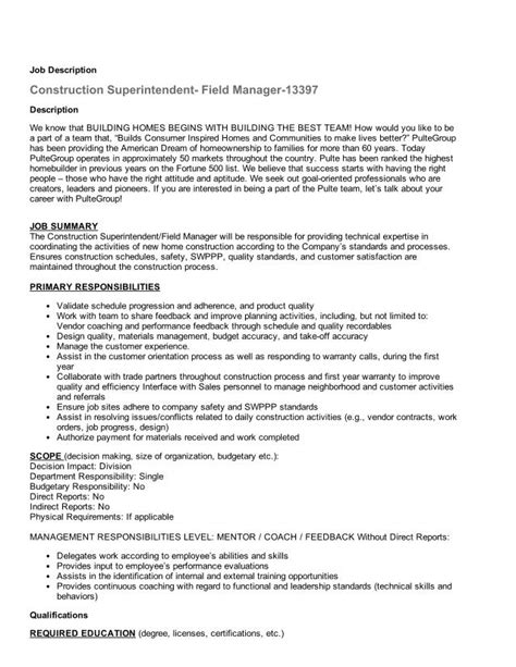 Construction Superintendent - Job Description