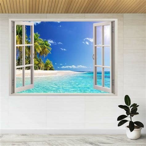 Palm Beach in Paradise Island 3d Window View Wall Sticker - Etsy