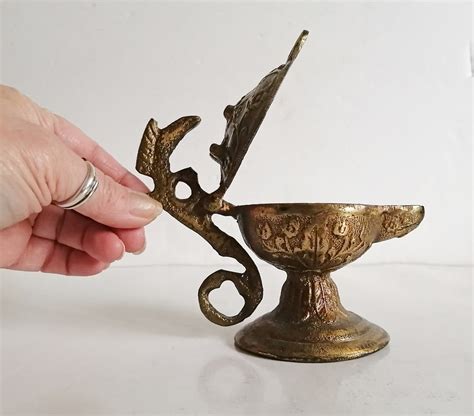 Ornate Brass Oil Lamp, Vintage Aladdin Lamp, Incense Burner, Bronzed Lantern, Hand Forged, Oil ...