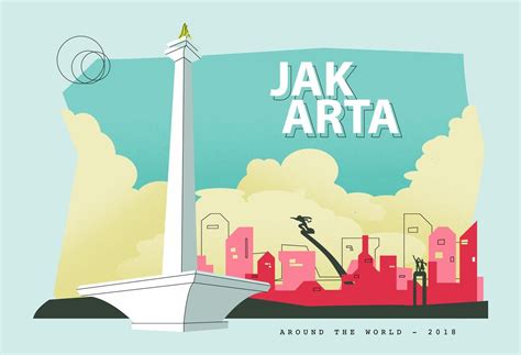 Jakarta Capital City Of Indonesia Postcard Vector Illustration | World map picture, City ...