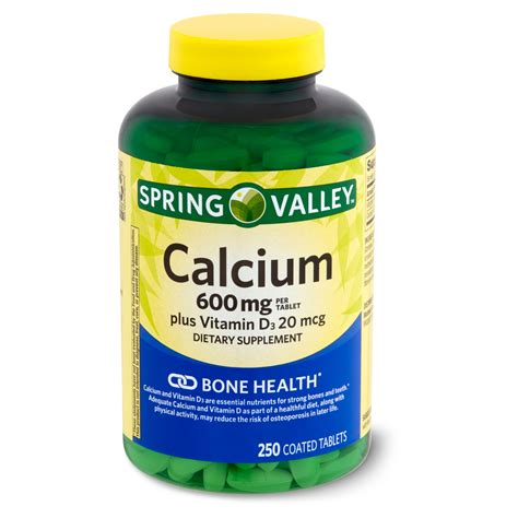 Spring Valley Calcium Plus Vitamin D3 20 mcg Dietary Supplement, 600 mg ...