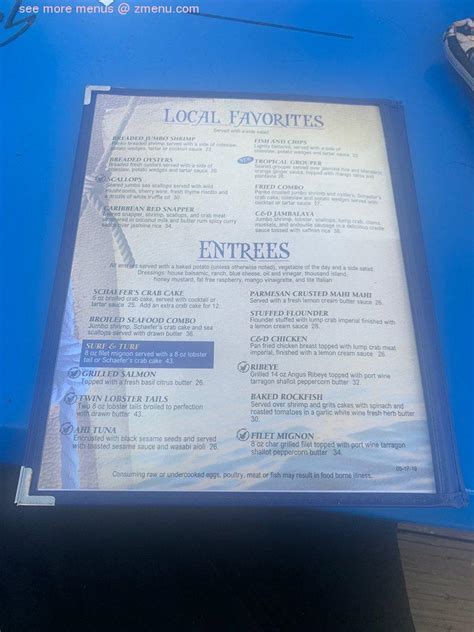 Menu at Schaefer's Canal House restaurant, Chesapeake City, 208 Bank St